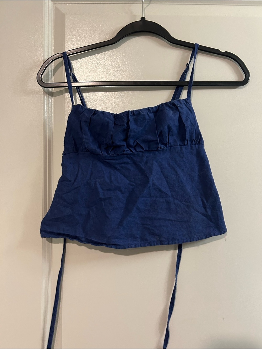 EDIKTED Linen Look Navy Open Back Top